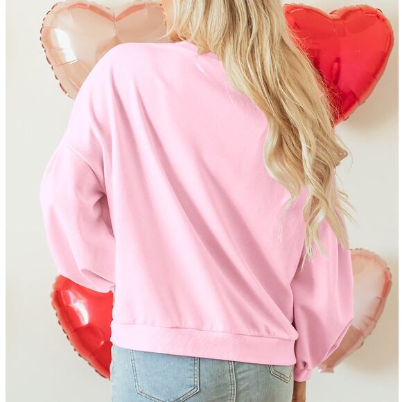 Embroidered Bow Lantern Sleeve Oversized Pullover Sweatshirt Kawaii - Picture 6 of 8